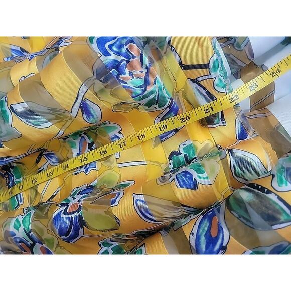 Banjul Women’s A-line High Low Skirt Yellow Size S Floral Pleated Striped Sheer - Picture 10 of 12